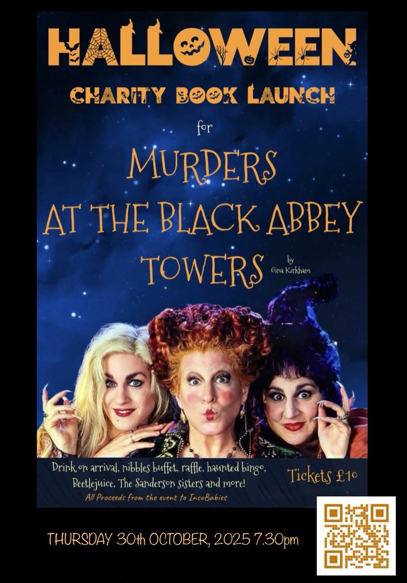 QR code for tickets just added! 

Tickets include a glass of fizz on arrival (probably the cheap stuff 😂), a nibbles buffet and some old trout, trying to look younger by grimacing and stretching her neck wattle, will be reading from her latest book

#booklaunch #WomensInstitute