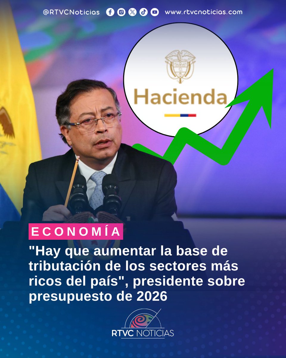 RTVC Noticias (@rtvcnoticias) on Twitter photo 💰📈#Economía | El presidente <a href="/petrogustavo/">Gustavo Petro</a> defendió este miércoles la necesidad de incrementar la base tributaria de los sectores más ricos del país para financiar el Presupuesto General de la Nación 2026, que asciende a $556,9 billones de pesos y fue radicado oficialmente ante 💰📈#Economía | El presidente <a href="/petrogustavo/">Gustavo Petro</a> defendió este miércoles la necesidad de incrementar la base tributaria de los sectores más ricos del país para financiar el Presupuesto General de la Nación 2026, que asciende a $556,9 billones de pesos y fue radicado oficialmente ante