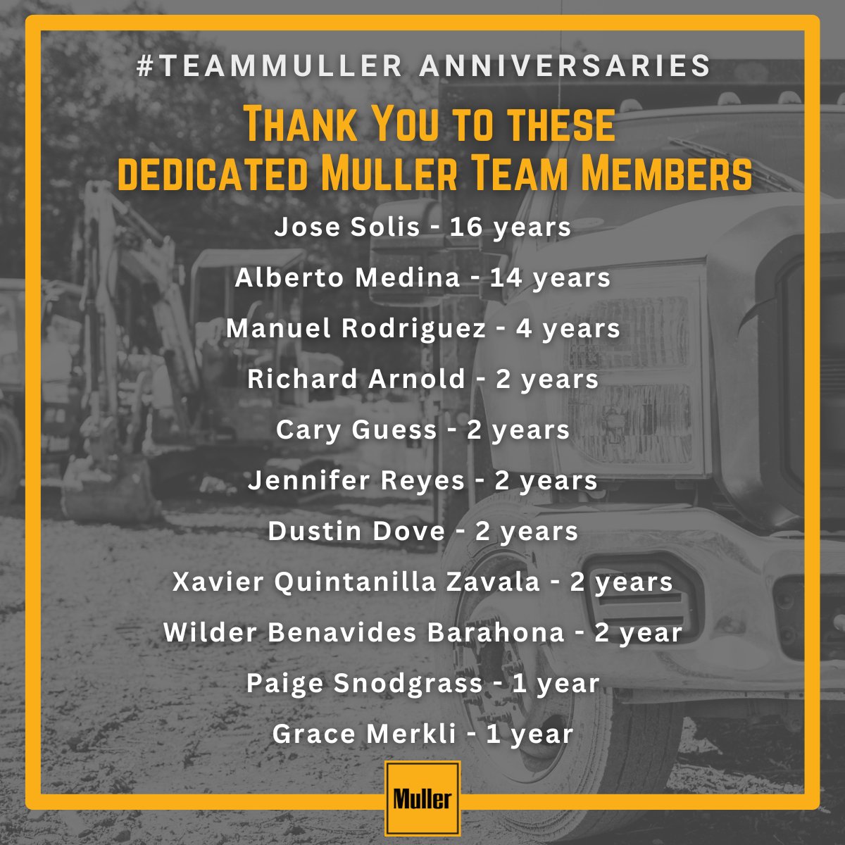 MullerInc_'s tweet photo. 🎉 Exciting news! This month, we're celebrating ELEVEN amazing team members at Muller!
#TeamMuller appreciates their hard work and dedication. We're excited about the future and many more years of success together. Cheers to our incredible team! 👏 https://t.co/vtmf37a55A