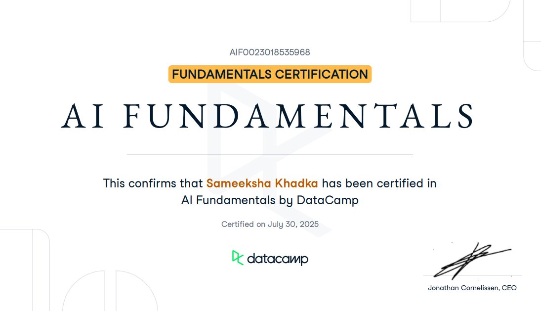 khadkasameeksha's tweet photo. #LSPPDay60 

2 months of consistent learning, missed some days in between but continued even if it's just 30 mins or 1 hr each day. Happy to share that I've received AI Fundamentals certificate today :)

#60DaysOfLearning2025 @lftechnology #SameeLearns2025 #LearningWithLeapfrog https://t.co/ddrCgDf6Ip