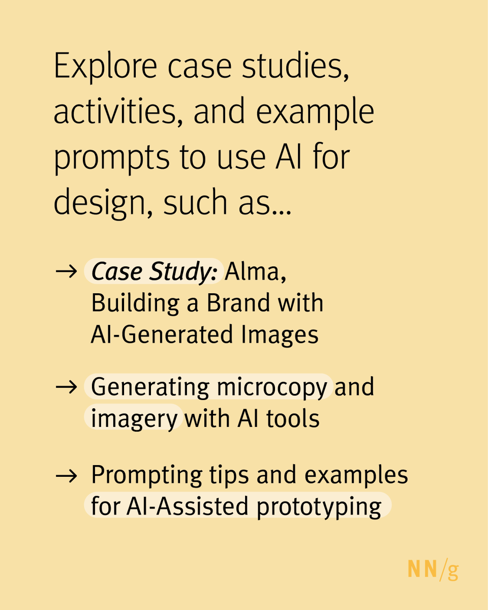NNgroup's tweet photo. Curious how to integrate #AI into your design workflow? Join Huei-Hsin Wang on Aug 20 to learn how to use AI tools for ideation, prototyping, and handoff—ethically &amp; effectively. Can’t make it? More dates available! 

Enroll: https://t.co/iE6ohP52gg 

#UXDesign #AIinUX https://t.co/3xYvj02Rhg