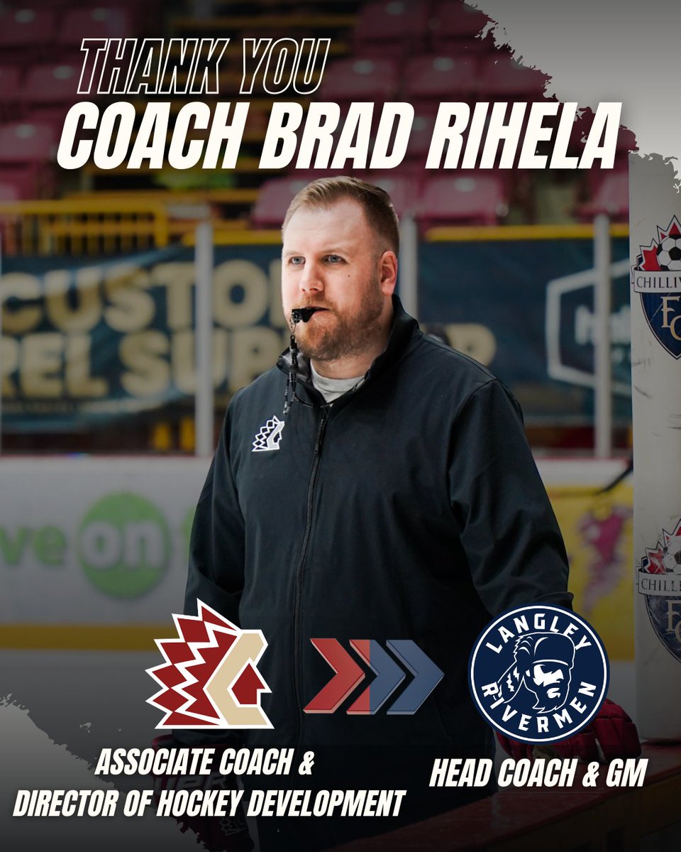 Thank you, Coach Brad Rihela!

We can’t thank you enough for everything you’ve done for us. It’s tough to see you go, but we’re beyond excited for you in your new role as Head Coach and GM for the Langley Rivermen!

Best of luck!  ❤️💙