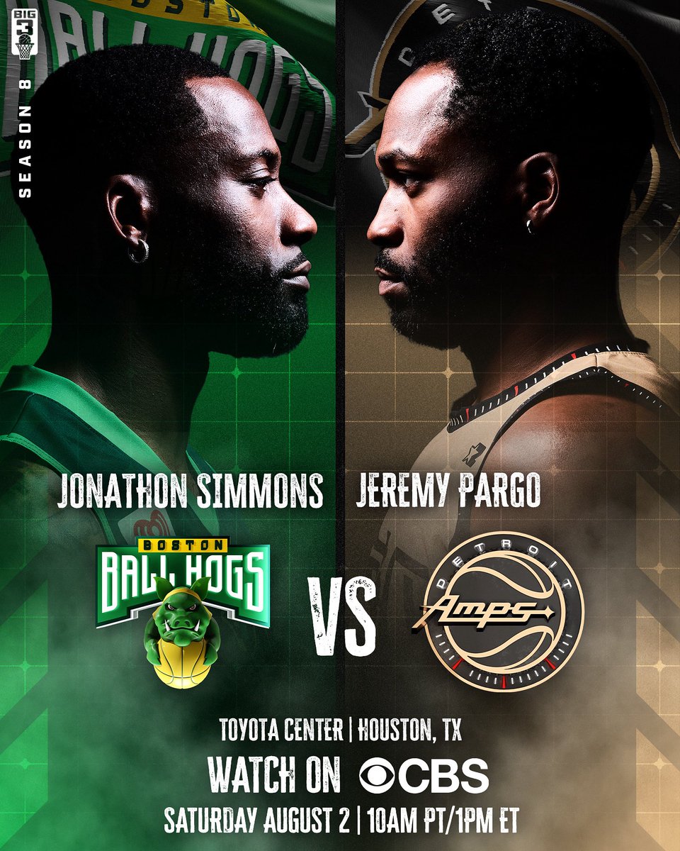 BIG3 (@thebig3) on Twitter photo Two teams chasing a playoff spot. Jonathon Simmons leads the <a href="/BIG3_BallHogs/">Ball Hogs</a> against Jeremy Pargo and the <a href="/DetroitAmps/">Detroit Amplifiers</a> in a high-stakes battle. Tune in on <a href="/CBSSports/">CBS Sports</a> at 1 PM ET this Saturday. <a href="/iHeartRadio/">iHeartRadio</a> Two teams chasing a playoff spot. Jonathon Simmons leads the <a href="/BIG3_BallHogs/">Ball Hogs</a> against Jeremy Pargo and the <a href="/DetroitAmps/">Detroit Amplifiers</a> in a high-stakes battle. Tune in on <a href="/CBSSports/">CBS Sports</a> at 1 PM ET this Saturday. <a href="/iHeartRadio/">iHeartRadio</a>