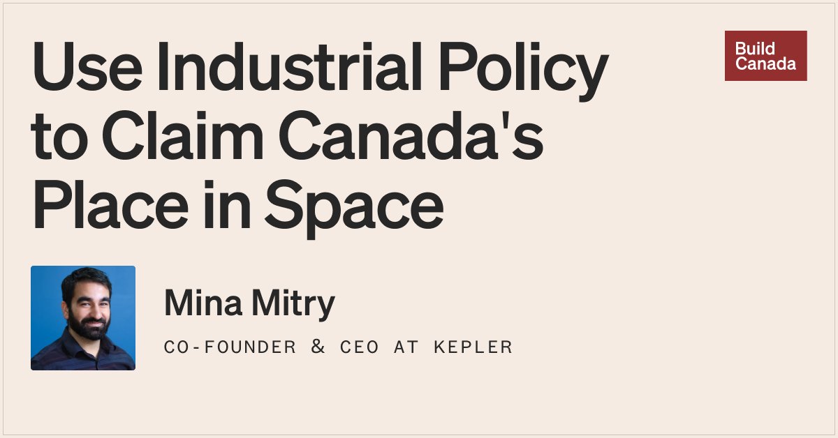 Build Canada (@build_canada) on Twitter photo Canada should be a leader in space. We can use industrial policy to get there.
Canada has a proud 60-year heritage in the space sector creating mature space capabilities including being the 3rd country in space with the Alouette-1 satellite. However, in the last decade, even as Canada should be a leader in space. We can use industrial policy to get there.
Canada has a proud 60-year heritage in the space sector creating mature space capabilities including being the 3rd country in space with the Alouette-1 satellite. However, in the last decade, even as