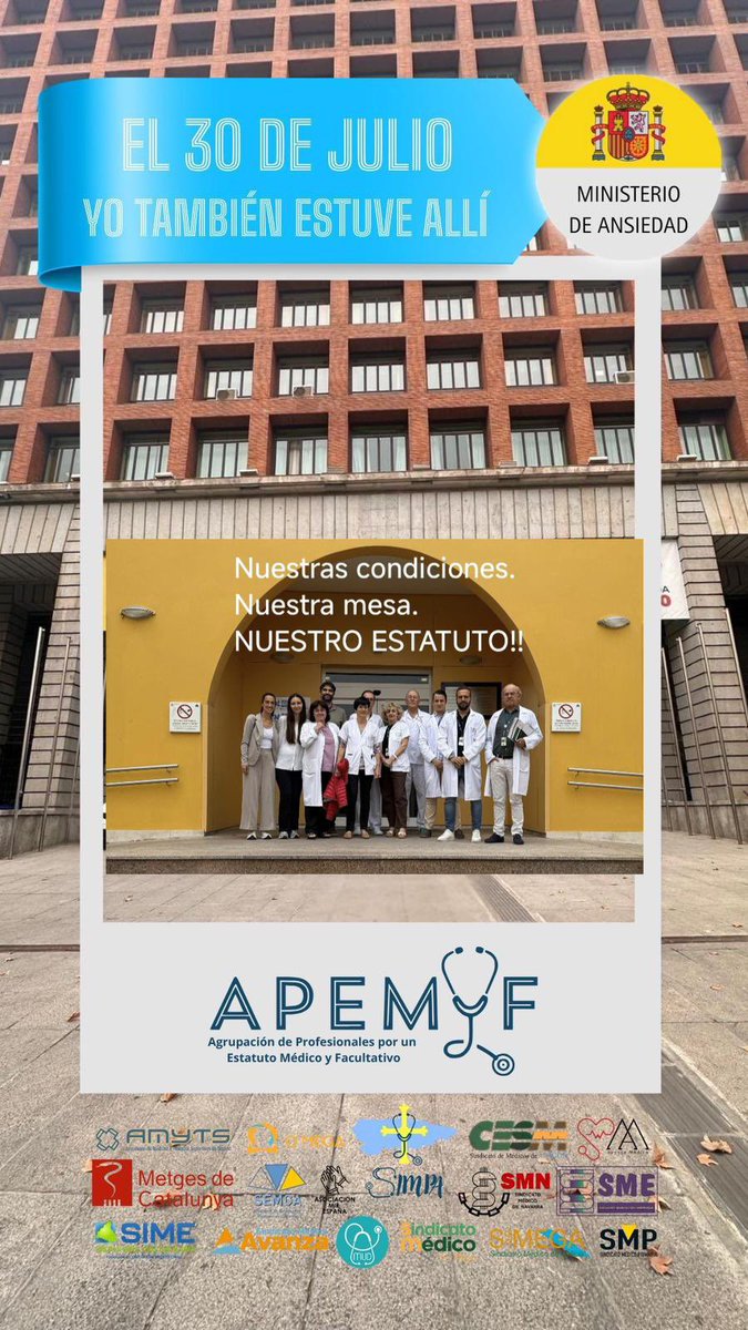 En la lejanía han estado en frente del Ministerio de Sanidad.

1-Hospital Universitario Central de Asturias.
2-Centro de salud Teruel Ensanche.
3-Hospital de Zumarraga.
4-Hospital psiquiátrico de Alava.

#30J 
#NuestraPropiaMesa #UnaMesaUnEstatuto 
#Estatutomedico