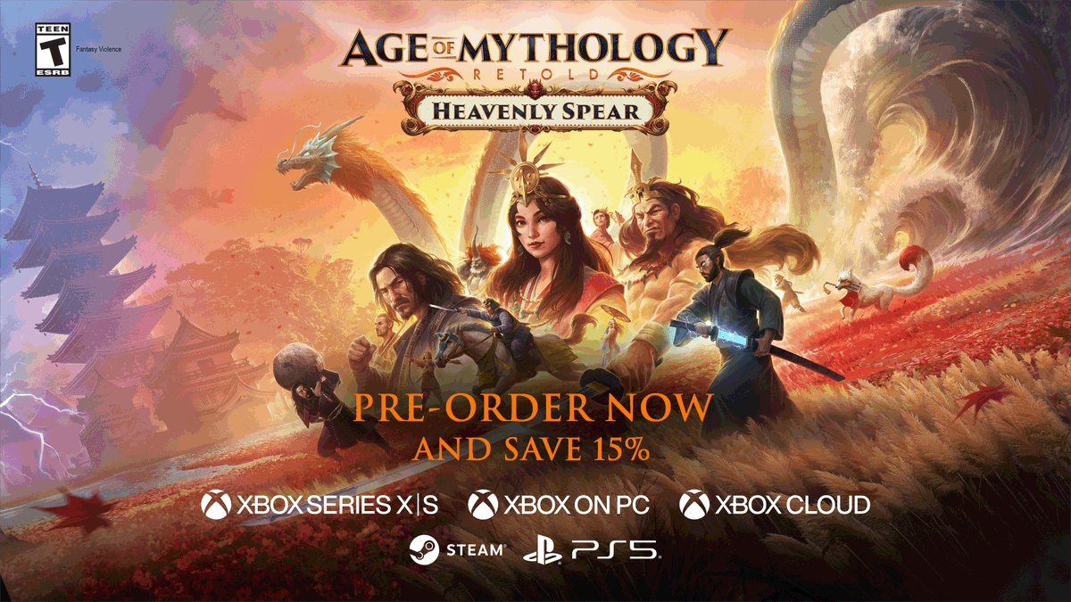 Age of Mythology (@ageofmyth) on Twitter photo Command the all-new Japanese Pantheon in #AgeofMythologyRetold when Heavenly Spear launches September 30th! 🌅 Pre-order before launch and save 15%!
👺 Learn more about the new major gods, their powers, and our first sneak preview of the DLC: aoe.ms/AOMR-HeavenlyS… Command the all-new Japanese Pantheon in #AgeofMythologyRetold when Heavenly Spear launches September 30th! 🌅 Pre-order before launch and save 15%!
👺 Learn more about the new major gods, their powers, and our first sneak preview of the DLC: aoe.ms/AOMR-HeavenlyS…