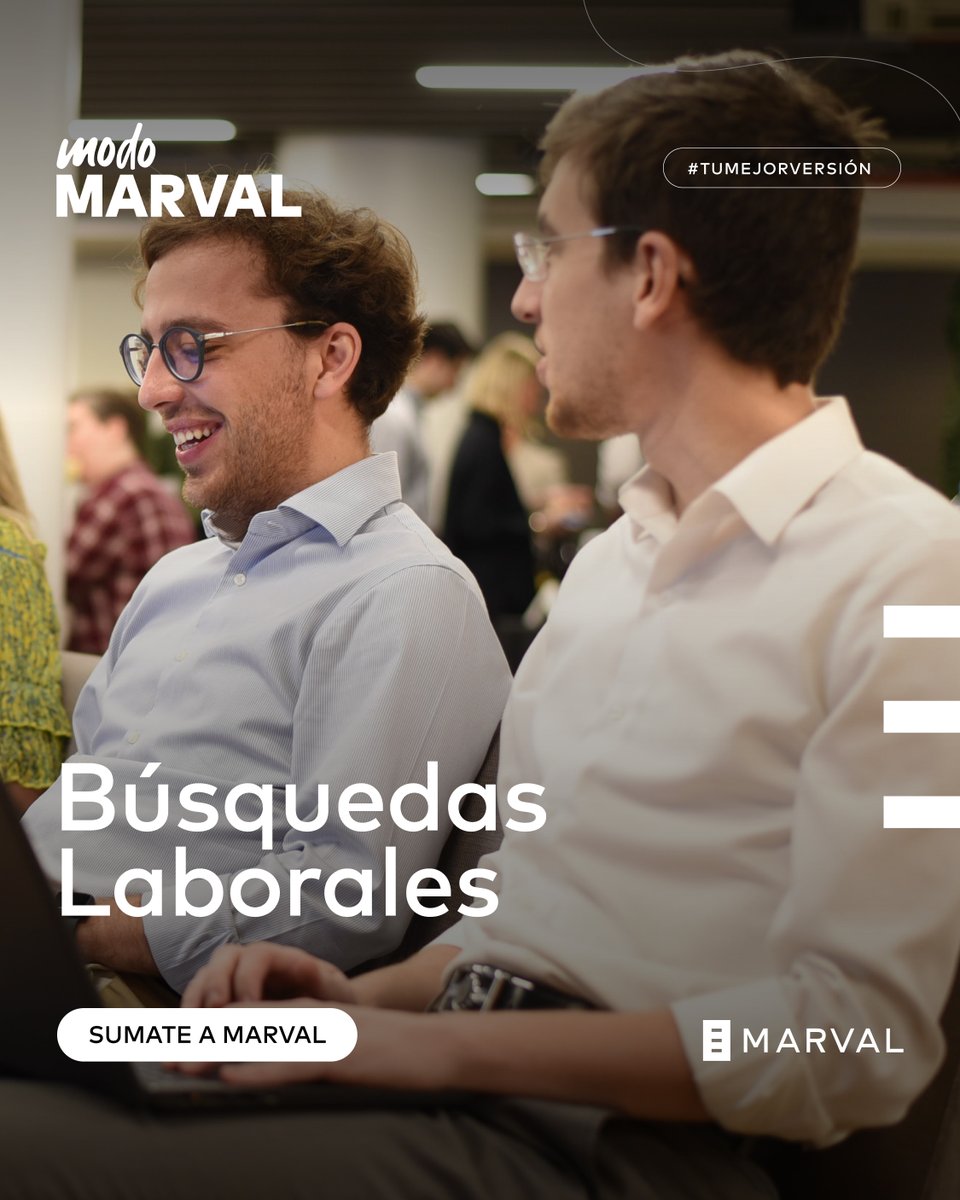 👉🏻 Orientá tu camino profesional hacia un espacio donde la innovación y la colaboración se viven de verdad.

Marval impulsa equipos que combinan expertise y calidad humana, haciendo foco en el aprendizaje continuo.

Sumate a nuestro hashtag#ModoMarval y alcanzá