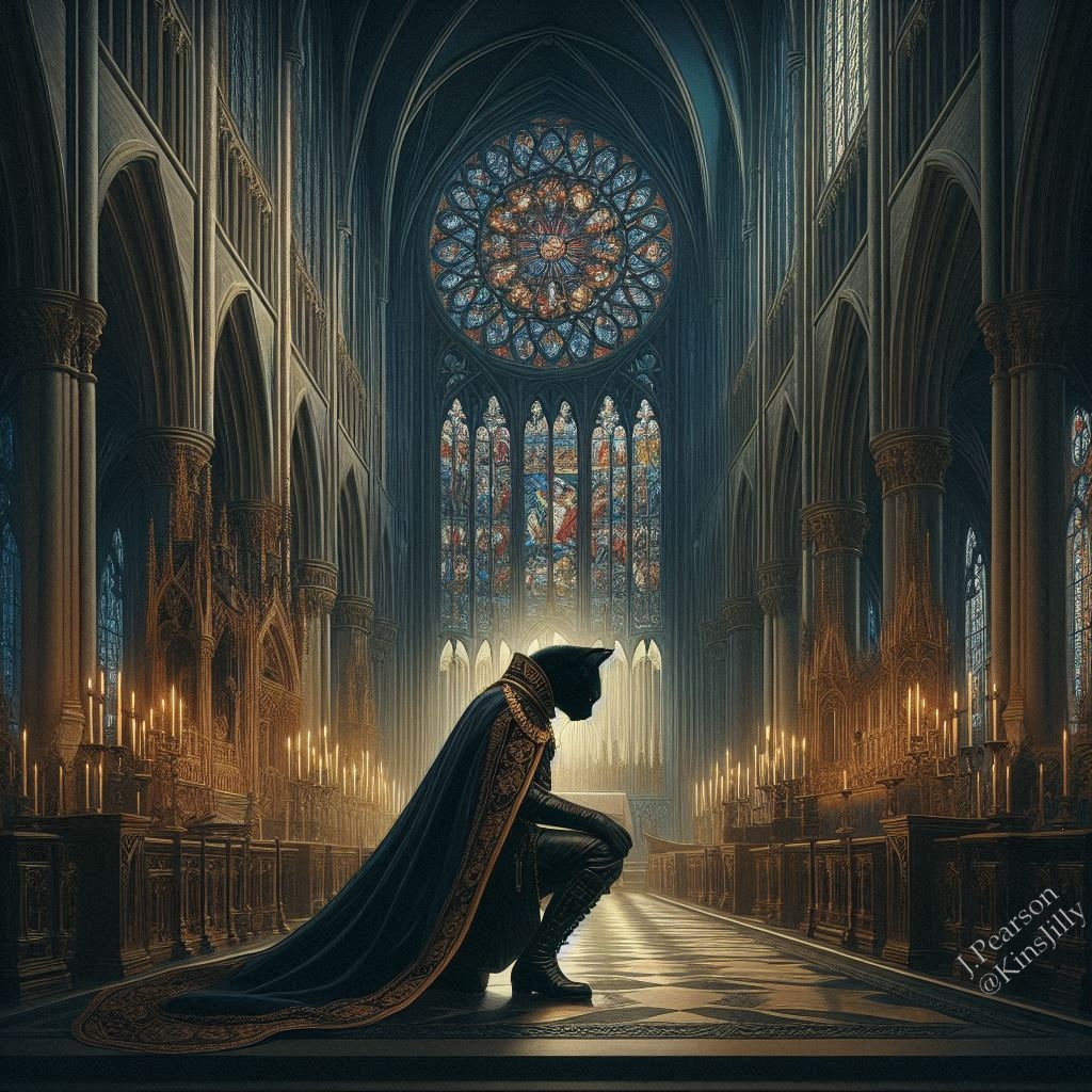 Sir Pursalot takes his vows seriously. 
#Cats #SirtPursaot #KinsJilly #AIArtists #aiartcommunity