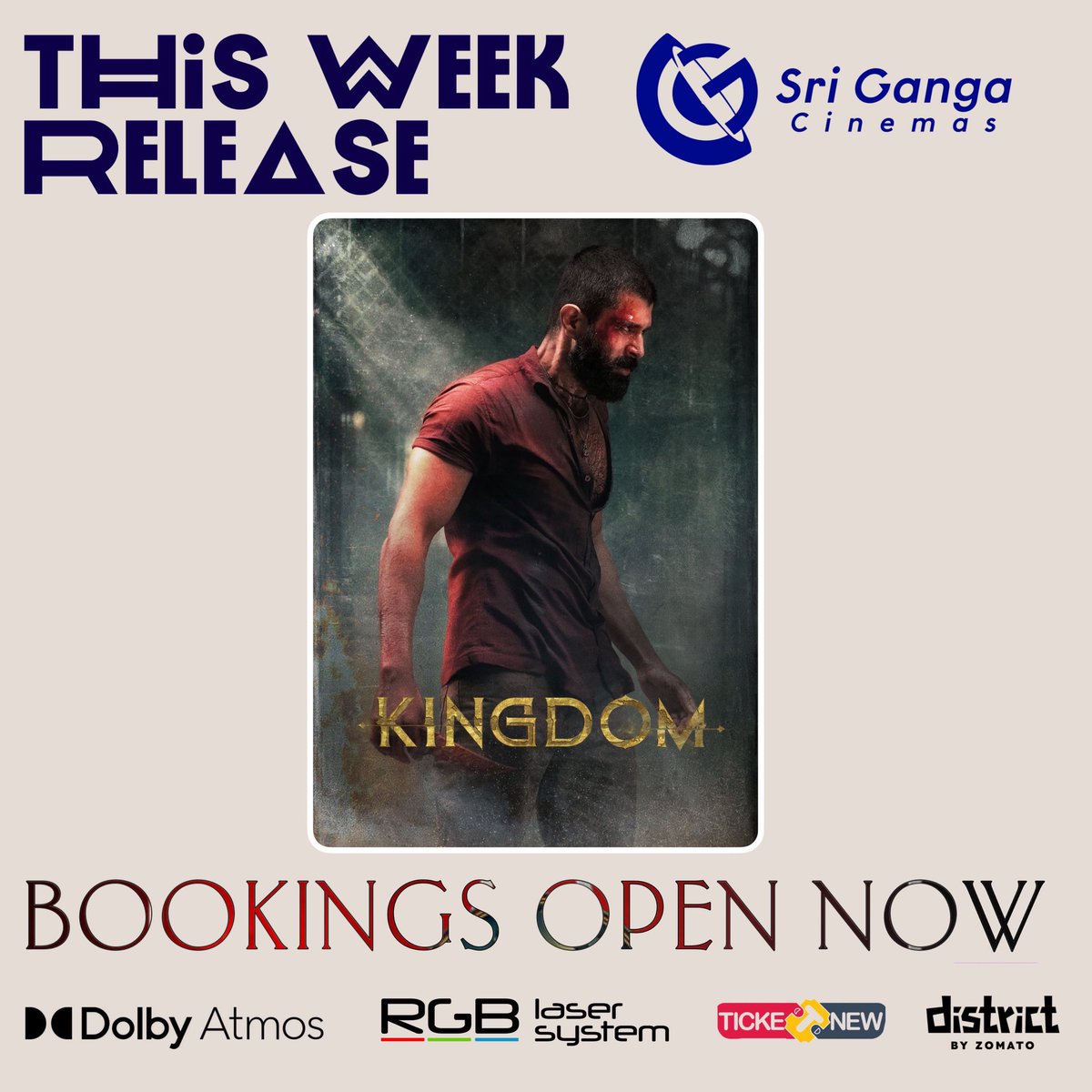 #Kingdom Bookings open now 
#KingdomOnJuly31st <a href="/Srigangacinemas/">Sri Ganga Cinemas Barco RGB LASER DOLBY ATMOS</a>