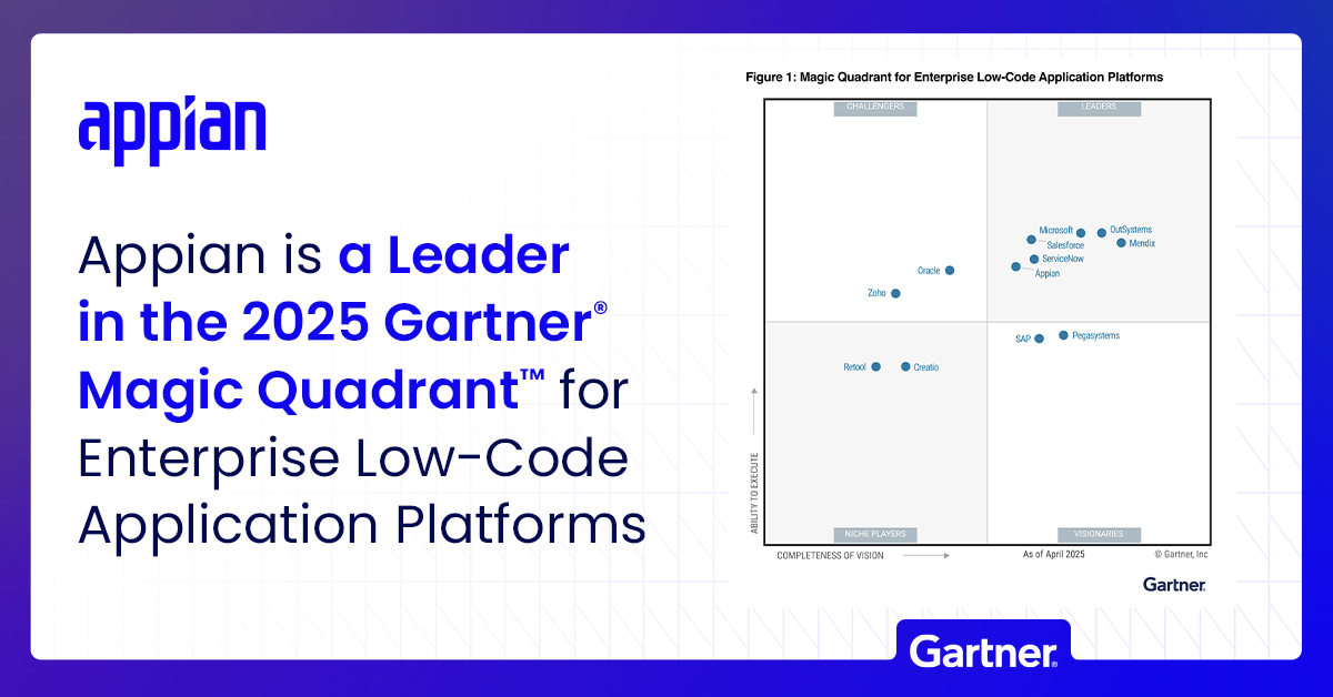 For the 3rd year in a row, Gartner® named Appian a Leader in enterprise low-code application platforms.  

See why Appian is a Leader: ap.pn/4m4kLs0