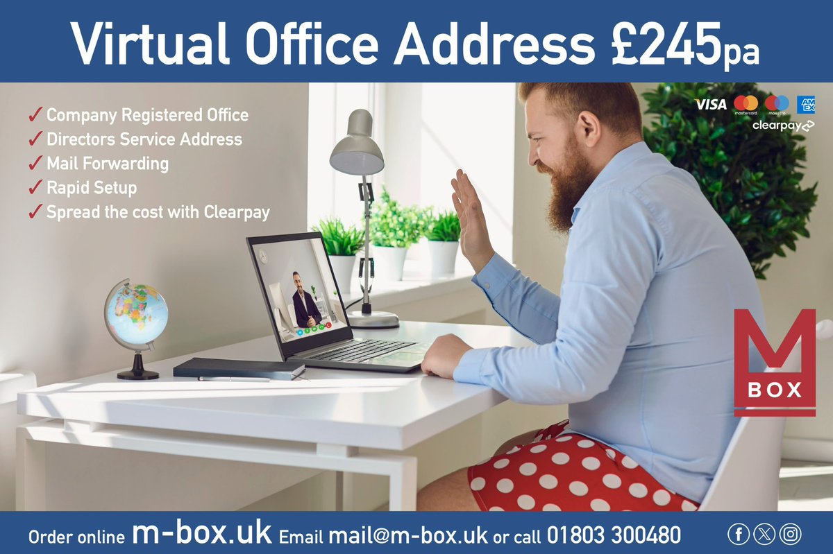 Want to protect your privacy? 🛡

Get your own Virtual Office Address! 📬

✅ Company Registered Office
✅ Directors Service Address
✅ Mail Forwarding
✅ Alternative to a P O Box
✅ Spread the cost with Clearpay

🛒 Sign up online now: bit.ly/yourmbox