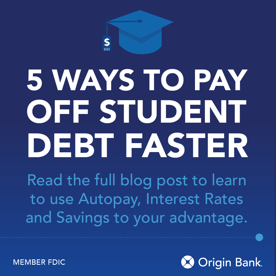Origin Bank (@originbank) on Twitter photo 🎓 Whether you’re years into repayment or just getting started, a solid strategy can make all the difference in paying off your student loans.
Check out 5️⃣ ways to tackle your student debt with confidence: bit.ly/4mdrD6n 🎓 Whether you’re years into repayment or just getting started, a solid strategy can make all the difference in paying off your student loans.
Check out 5️⃣ ways to tackle your student debt with confidence: bit.ly/4mdrD6n