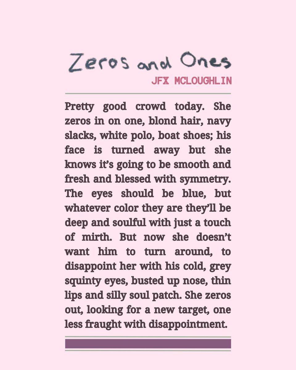 fussub mag | SUBS OPEN (@fussubmag) on Twitter photo we're so enamored by today's scene setting. a clean loop of want and withdrawal, wrapped in just a perfect amount of mystery. how we delight in these mini vignettes: "Zeros and Ones" by <a href="/jfxmcl/">jfx mcloughlin</a> 🎯👁️👤
#Twitterature we're so enamored by today's scene setting. a clean loop of want and withdrawal, wrapped in just a perfect amount of mystery. how we delight in these mini vignettes: "Zeros and Ones" by <a href="/jfxmcl/">jfx mcloughlin</a> 🎯👁️👤
#Twitterature