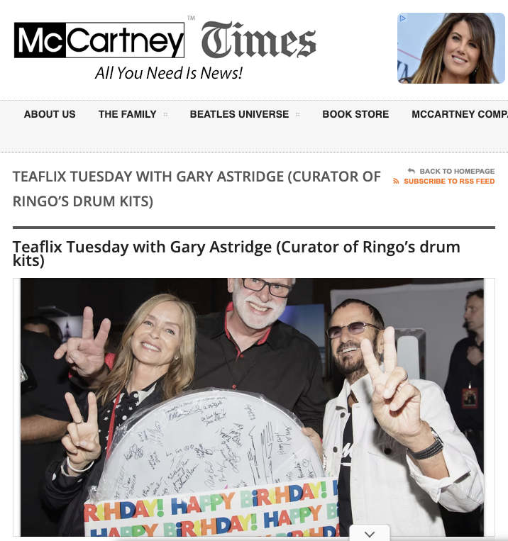 #ICYMI #Teaflix with #Ringo archivist, co-author and historian #GaryAstridge #spillingthetea with the #McCartney Gals: mccartney.com/?p=32590
#RingoStarr #BeatsandThreads #RingoBook #RingosDrums #BeatlesHistory