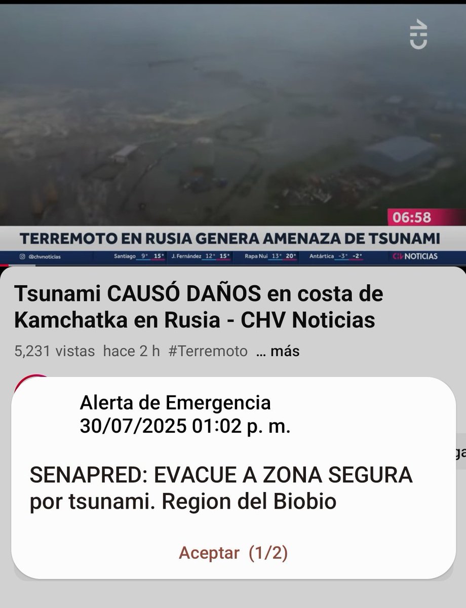 LECHATEUX's tweet image. #TsunamiAdvisory #TsunamiChile #Alerta #CostasdeChile #Talcahuano #BioBio #Coronel #Lota #Tome #Pensó #Lirquen #Dichato #Constitución Viendo el tsunami de Rusia y me llega la alarma acá en Talcahuano y nosotros si que sabemos de tsunamis y terremotos
