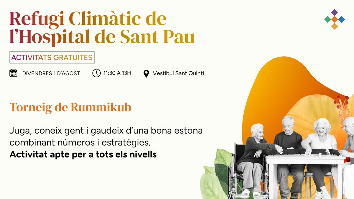♟️Aquest divendres 1 d’agost d’11.30 a 13 hores Torneig de #Rummikub al Refugi Climàtic de #SantPau!

Juga, coneix gent i gaudeix d’una bona estona combinant números i estratègies 🔢🤝🧠

Una activitat oberta a tots els nivells. 

T’hi apuntes? 😉

➕ℹ️👉 santpau.cat/ca/web/public/…