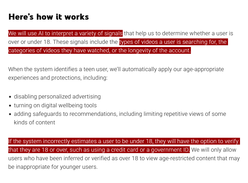 Youtube trying to monitor user's activity by using AI is awful. This doesn't help anyone, this only adds censorship &amp; creates an unsafe space that is under constant surveillance which can be easily used for wrong. You should be against this if you believe in the 1st Amendment