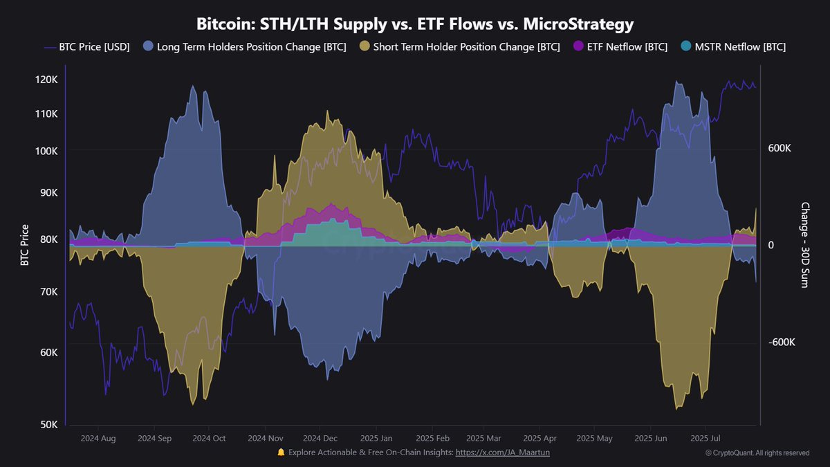 ⛓️‍💥ONCHAIN: "Trasferimenti di BTC: 223.602 unità spostate dai detentori a lungo termine a quelli a breve termine"