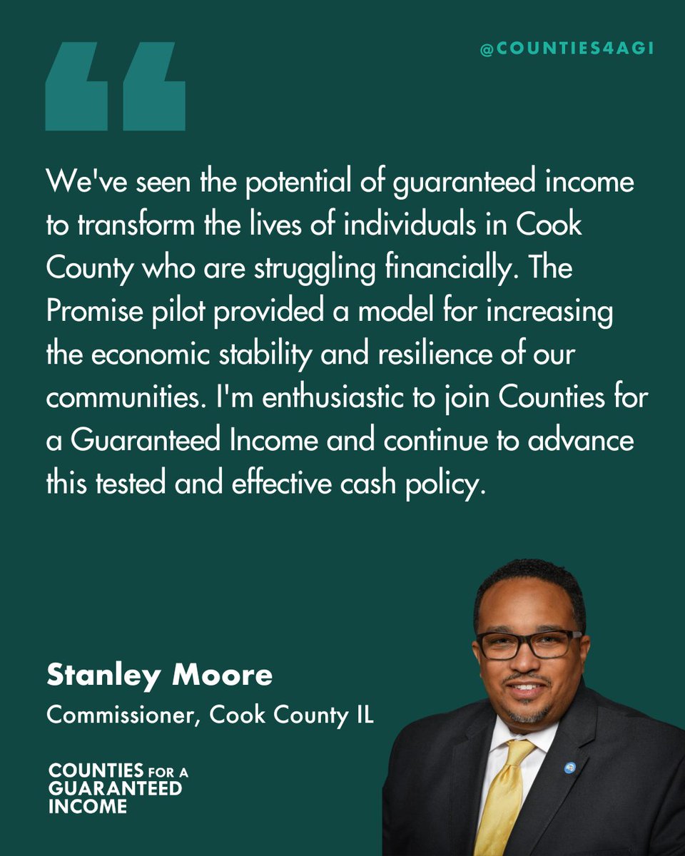 Cook County is home to one of the largest guaranteed income pilot programs in the nation — and this week, we're excited to welcome another member of Cook County's Board of Commissioners to CGI, Commissioner Stanley Moore 🎉