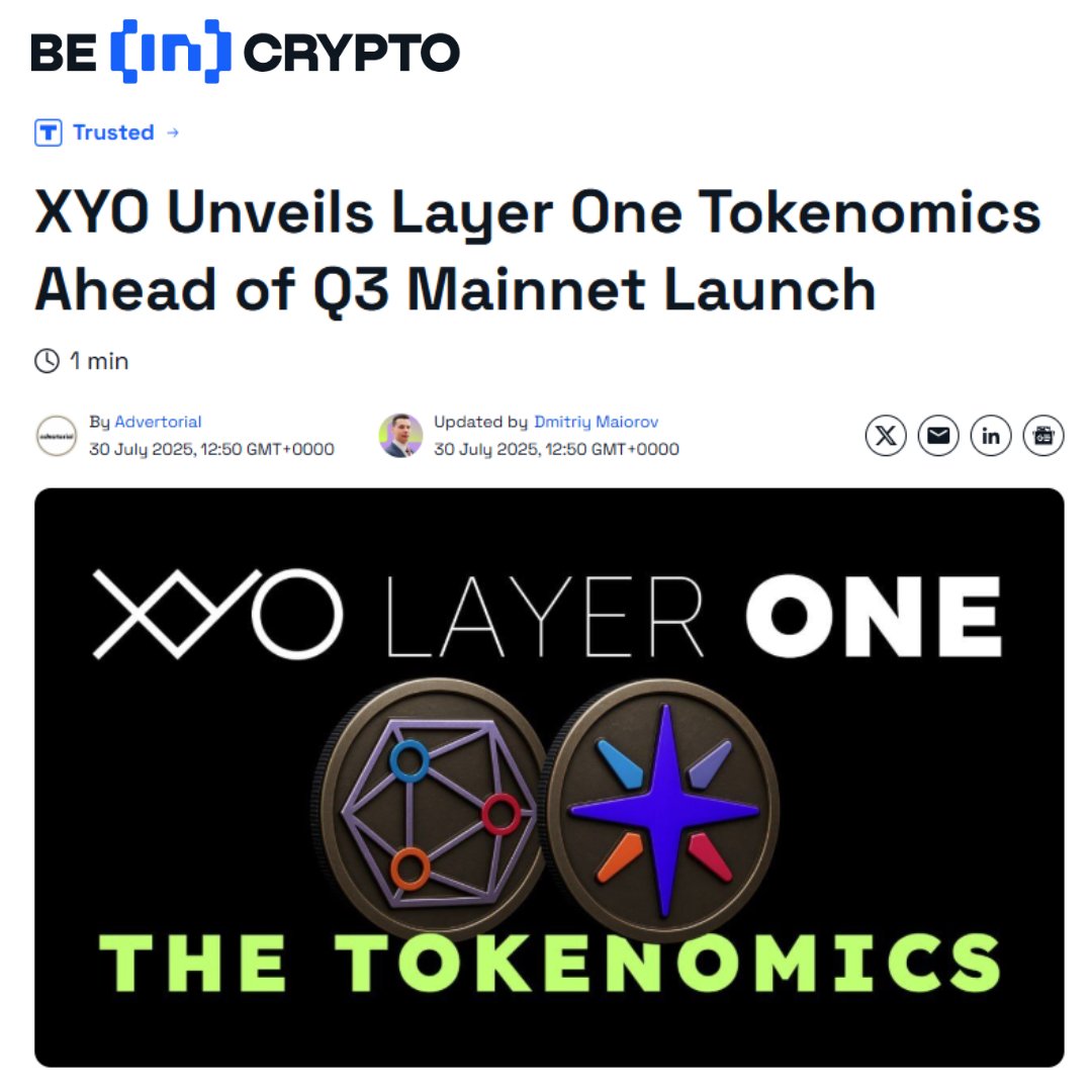 Thank you to our friends at @BeInCrypto for bringing their readership coverage of our release of the XYO Layer One tokenomics! Read it here ➡ beincrypto.com/xyo-layer1-tok…