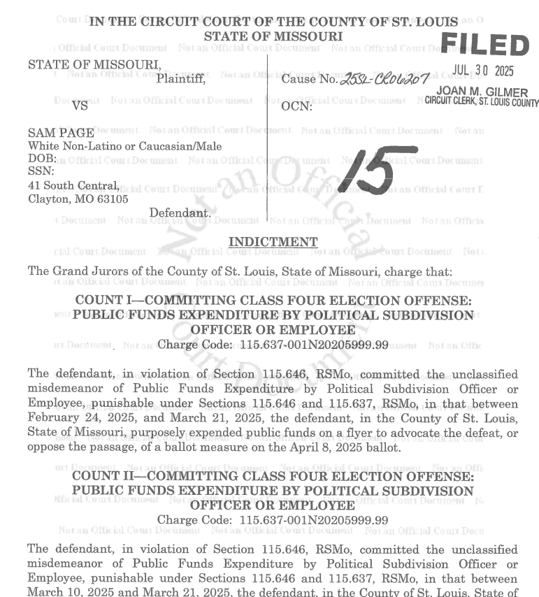 JUST IN: St. Louis County Executive Sam Page indicted by grand jury. More to come on @KMOXNews.