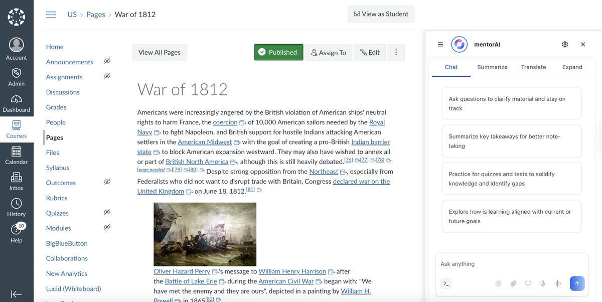 ✨ mentorAI just got a makeover inside Canvas! ✨

Meet our new right‑side mentor panel—redesigned to stay visible, feel native, and keep learners in flow.

What’s new?

🔹 Fixed, sleek sidebar: Consistent sizing, crisp icons, and one‑click collapse keep the workspace tidy.

🔹