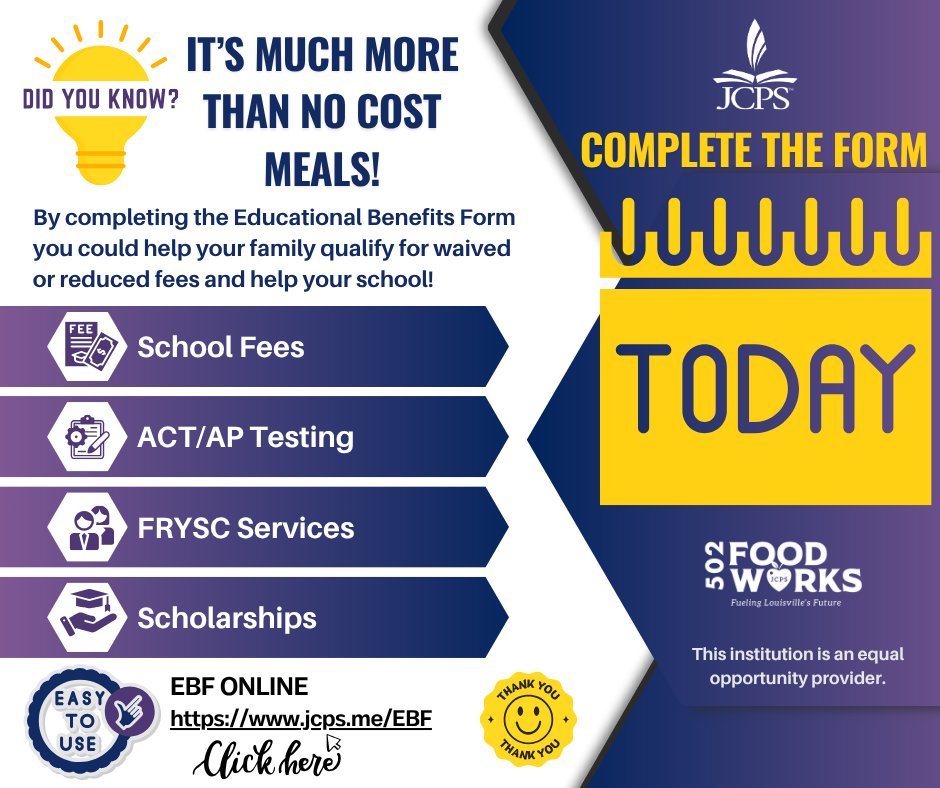 JCPSschoolmeals (@jcpsschoolmeals) on Twitter photo The EBF form is important for districts to receive additional funding for the students. Please complete this form online at jcps.me/EBF. One per family is all it takes! Thank you in advance! <a href="/JCPSKY/">JCPS</a> <a href="/JcpsOperations/">JCPS_Operations_Recruitment</a> The EBF form is important for districts to receive additional funding for the students. Please complete this form online at jcps.me/EBF. One per family is all it takes! Thank you in advance! <a href="/JCPSKY/">JCPS</a> <a href="/JcpsOperations/">JCPS_Operations_Recruitment</a>