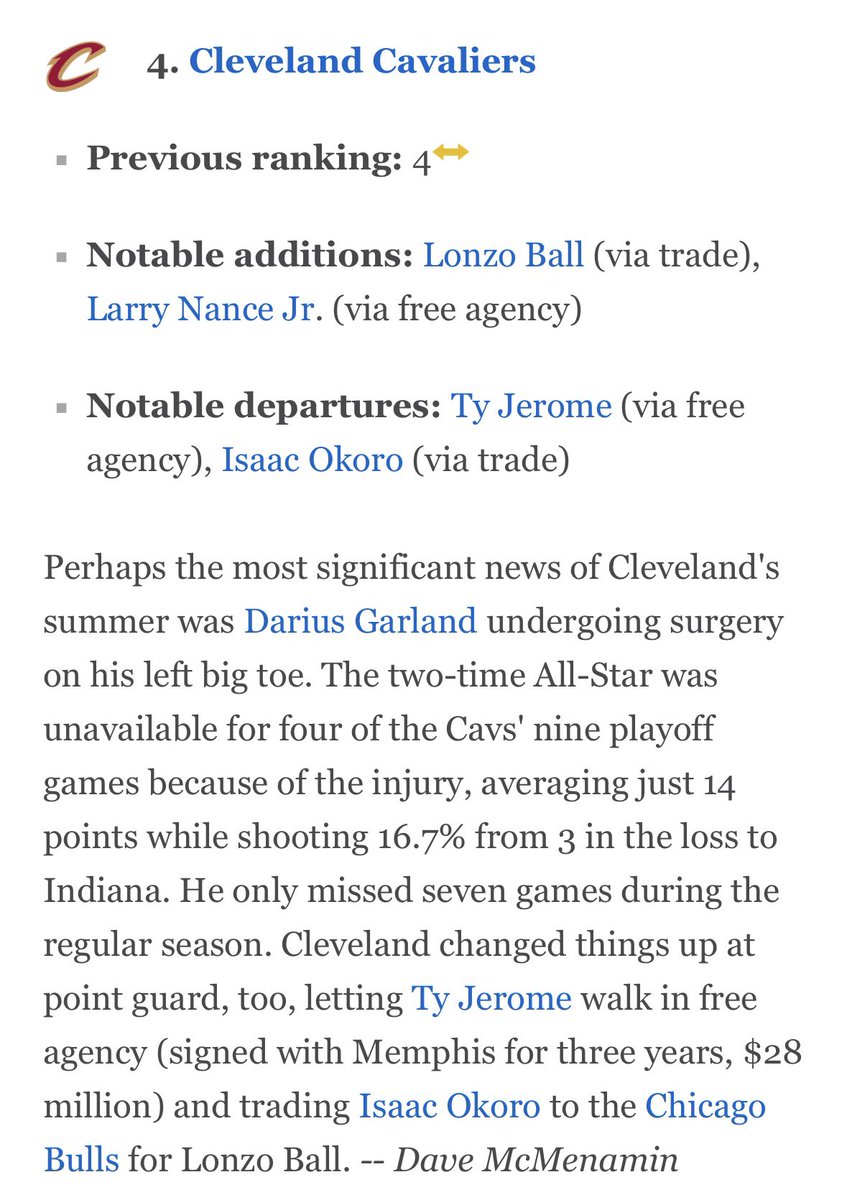 Thunder, Rockets and Nuggets are before the Cavs.

Too high or too low?

🔗 espn.com/nba/story/_/id…
