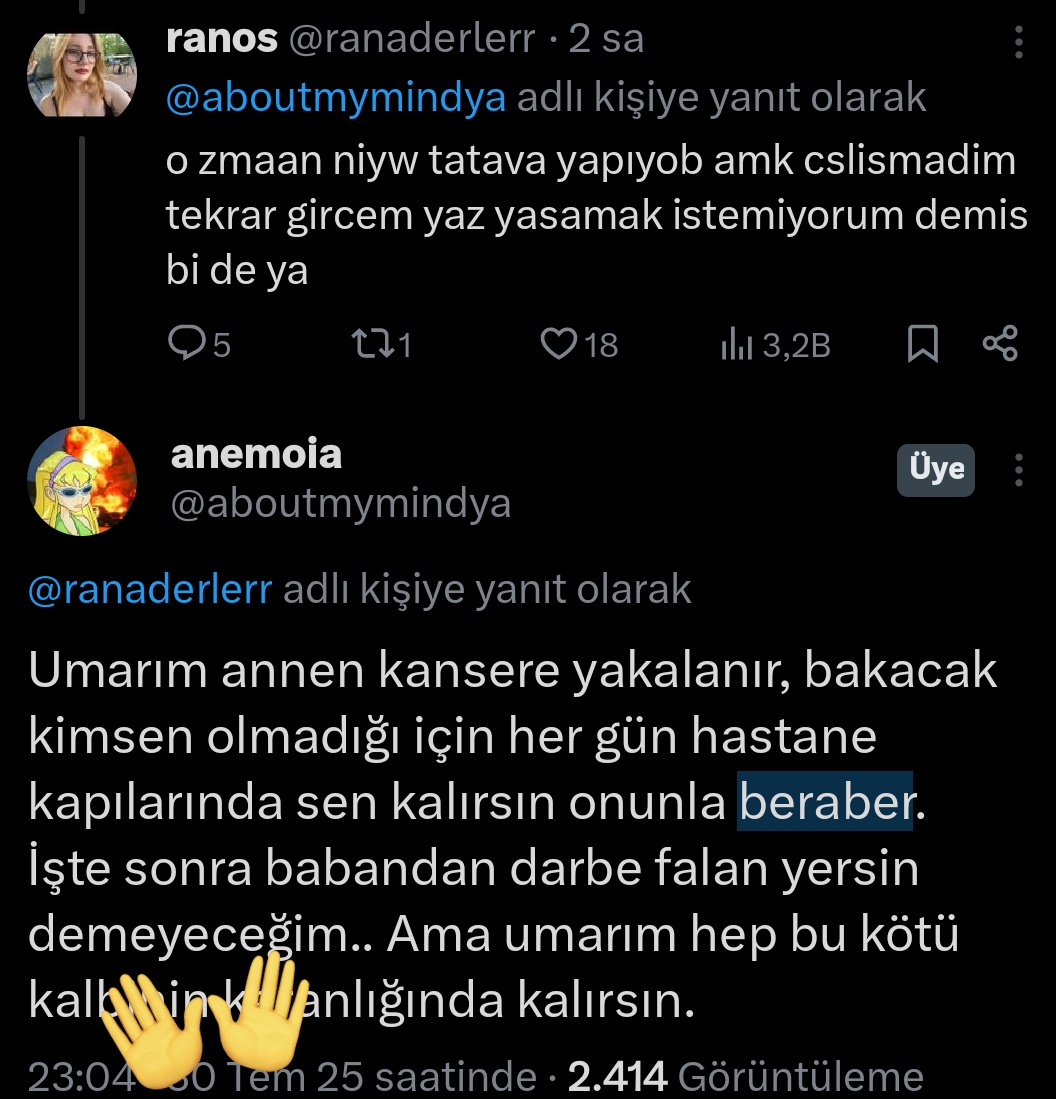 Algı yapmaya çalışan sensin. Ben umarım böyle bir durumla karşılaşmazsın dedim. Ayrıca kız güzel dilden anlamamış ben çok güzel ifade etmiştim. Tek amacı insanları zorbalamaksa ben de AYNI ŞEKİLDE davranırım kimse de kusura bakmasın.