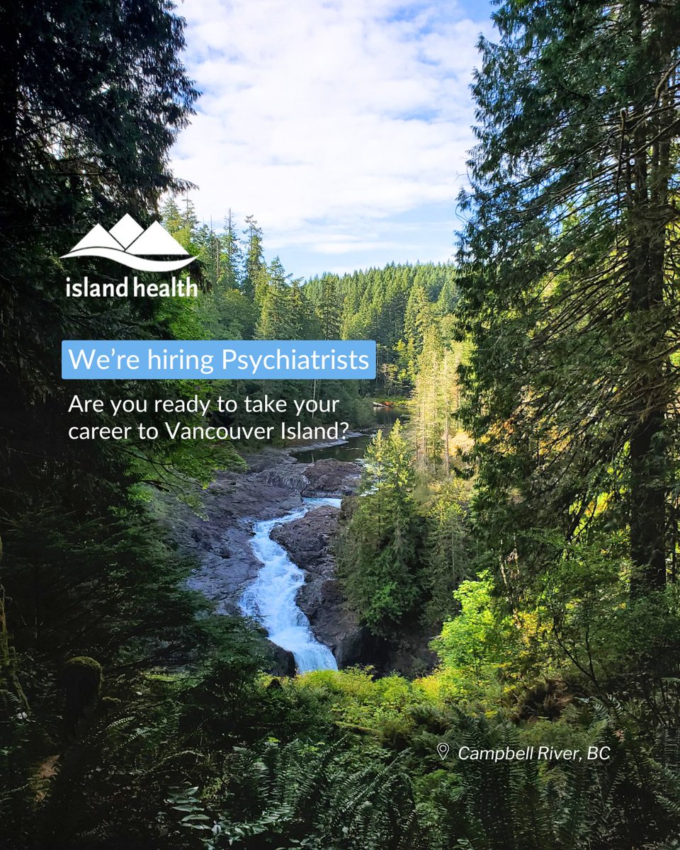 A place where collaboration is imperative, research interests are encouraged and balance is found. 

We’re hiring psychiatrists of all specialties to the Island Health region!  View our opportunities at medicalstaff.islandhealth.ca/careers
 
#FindYourPlace #VancouverIsland
