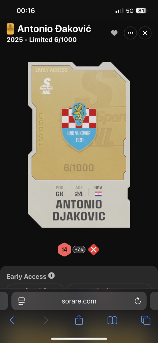 Hi <a href="/ni2las/">Nicolas Julia</a> <a href="/Sorare/">Sorare</a>, Antonio Djakovic has the red cross so I can’t use him for next gw, he signed to Vukovar one week ago so could you please remove the red cross 😉
Really liked the last improvements btw