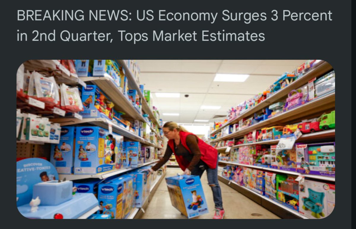 Tim R. ๐บ๐ฒ ๐ช๐ (@timbr_x) on Twitter photo BREAKING NEWS US Economy surges 3%
Did Trump do this? BREAKING NEWS US Economy surges 3%
Did Trump do this?
