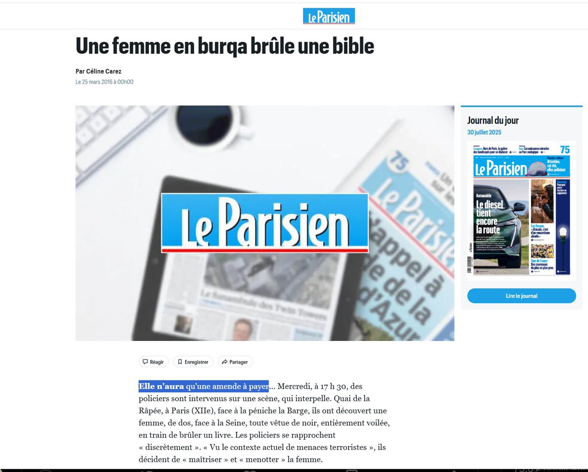 Brûler un coran = 12 mois ferme
Brûler une bible = petite amende 

Si vous vous demandez qui domine actuellement en France… voilà