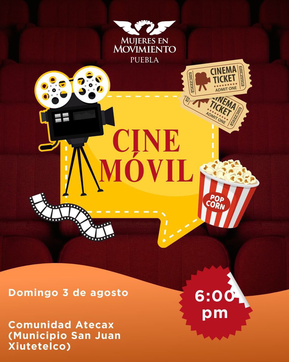 Movimiento Ciudadano Puebla (@movciudadanopue) on Twitter photo 🎬 ¡Este domingo el Cine Móvil llega a Ateca, San Juan Xiutetelco!
📍 Nos vemos a las 6:00 pm para disfrutar una gran función en comunidad.
¡Acompáñanos!
#CineMóvil
<a href="/MovCiudadanoMX/">Movimiento Ciudadano | Movimiento Naranja</a>
<a href="/FedrhaSuriano/">Fedrha Suriano Corrales</a>
<a href="/AlvarezMaynez/">Jorge Álvarez Máynez</a> 🎬 ¡Este domingo el Cine Móvil llega a Ateca, San Juan Xiutetelco!
📍 Nos vemos a las 6:00 pm para disfrutar una gran función en comunidad.
¡Acompáñanos!
#CineMóvil
<a href="/MovCiudadanoMX/">Movimiento Ciudadano | Movimiento Naranja</a>
<a href="/FedrhaSuriano/">Fedrha Suriano Corrales</a>
<a href="/AlvarezMaynez/">Jorge Álvarez Máynez</a>