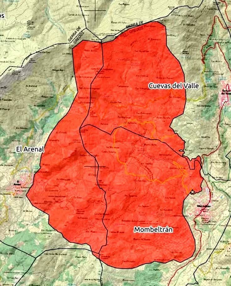 🚨 (31/07, 00:10) Actualización del #IFCuevasDelValle a esta hora.

* Mapa del área afectada estimada publicado por <a href="/Meteoavila2/">MeteoÁvila</a>.