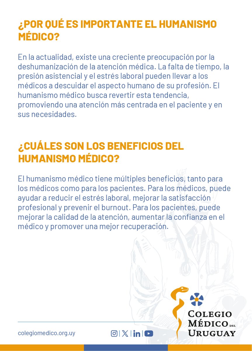 Ya están abiertas las inscripciones al Segundo curso de Humanismo Médico 2025.

🗓️ Comienzo: Viernes 15 de agosto.
🕐 Horario: Viernes de 17 a 21 h.

⚠️ Cupos limitados.
✏️ Inscripciones a través del sitio web de CMU.