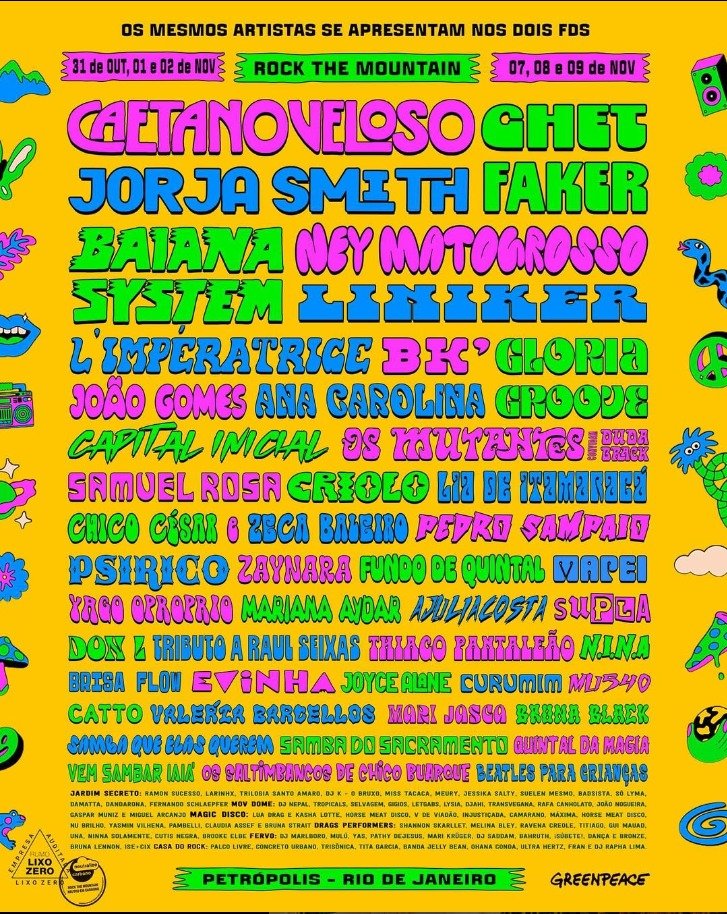 Vendo uma meia entrada social pro rock the mountain 2025, segundo final de semana.
Caetano Veloso, Jorja Smith, liniker, baiana system, ney matogrosso, l'imperatrice, gloria groove e + #rockthemountain