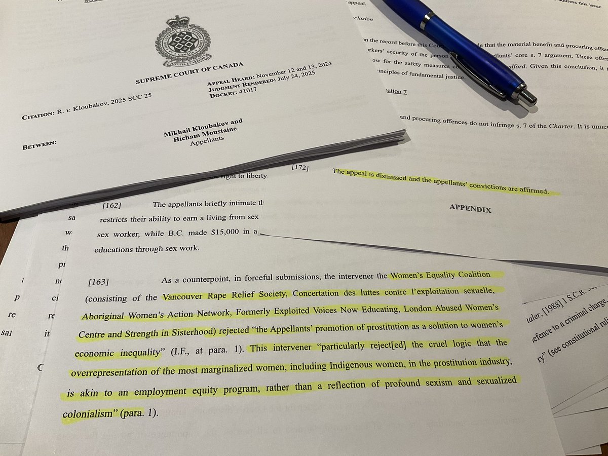 VanRapeRelief's tweet image. Some good news for a change… 
Last week, the #SupremeCourt of #Canada upheld the conviction of two men who were profiting as “drivers” from the #exploitation of women in #prostitution. The Court accepted our submission as intervener (the Women’s Equality Coalition)