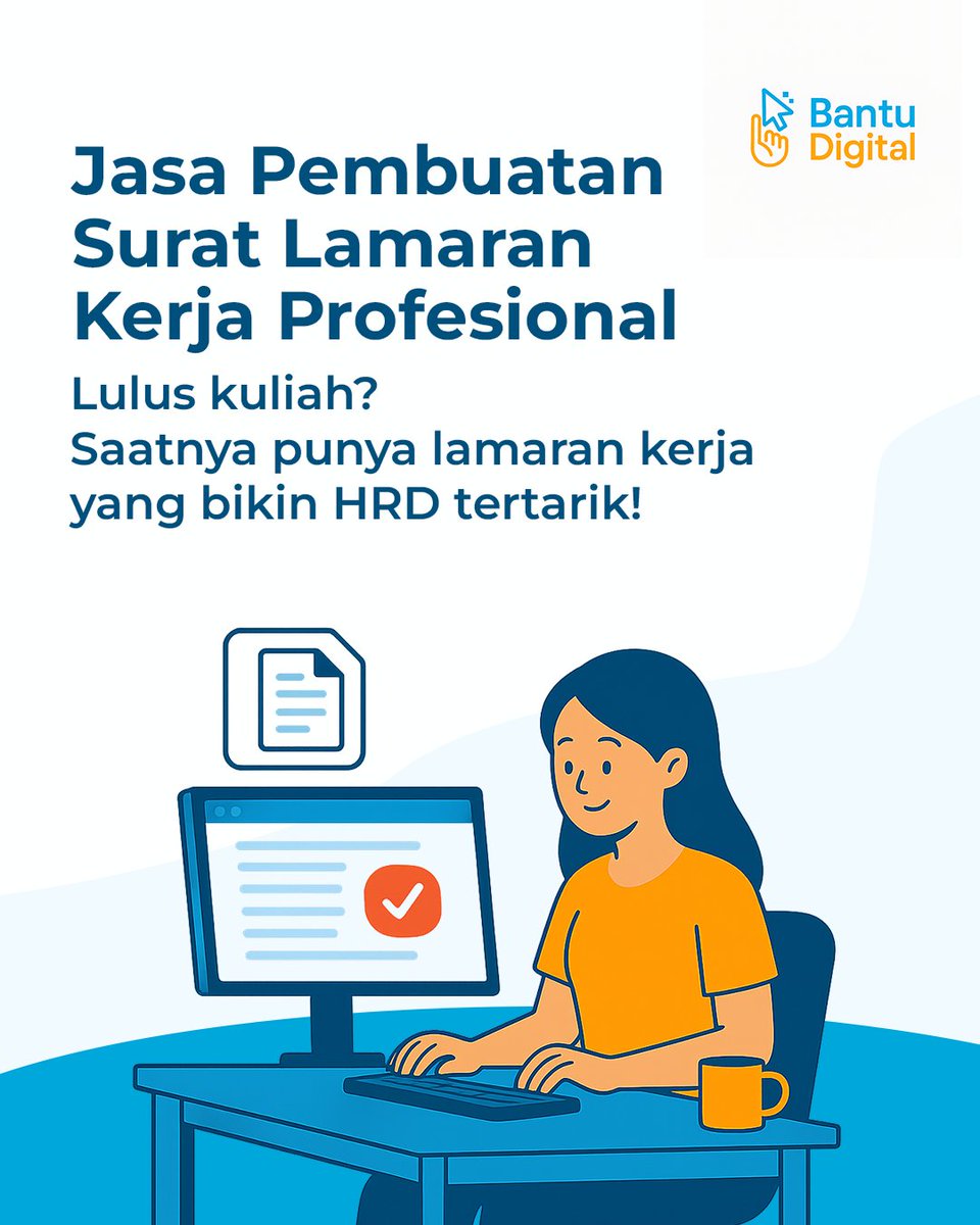 bantudigital_'s tweet image. Jasa buat surat lamaran kerja profesional buat kamu fresh graduate! Cukup kirim data → langsung jadi rapi &amp;amp; menarik. Bisa dari foto / chat WA. Mulai 15rb-an!
wa.me/6283144140222
#JasaLamaranKerja #FreshGraduate #LamaranKerja