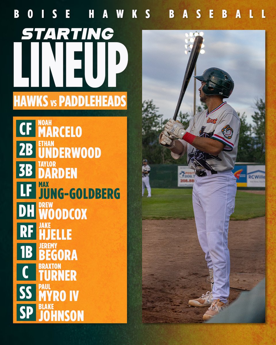 GAME 62 LINEUP

Tonight we bounce back!

🏟️: Memorial Stadium
⏰: 7:05PM MT
📺: bit.ly/HawksFloBaseba…
📊: boisehawks.com/scoreboard
🎟️: bit.ly/HawksJuly30-20…