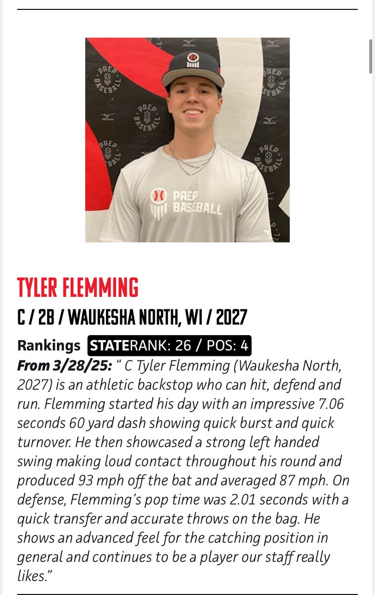 Tyler Flemming (@tylerflemming23) on Twitter photo Thank you <a href="/PrepBaseballWI/">Prep Baseball Wisconsin</a> for the mention. Looking forward to competing against some of the best in WI. <a href="/MidwestHalos/">Midwest Halos</a> <a href="/AndySrokaPBR/">Andy Sroka</a> <a href="/VinnyRottino/">Vinny Rottino</a>. I will be on team 4 for these games. Game times: Thursday 330PM, Friday 9AM and 1 PM. Thank you <a href="/PrepBaseballWI/">Prep Baseball Wisconsin</a> for the mention. Looking forward to competing against some of the best in WI. <a href="/MidwestHalos/">Midwest Halos</a> <a href="/AndySrokaPBR/">Andy Sroka</a> <a href="/VinnyRottino/">Vinny Rottino</a>. I will be on team 4 for these games. Game times: Thursday 330PM, Friday 9AM and 1 PM.