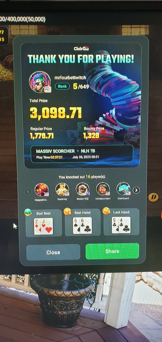 Wow did I run like a gawd last night! Going to be steaming some poker soon!