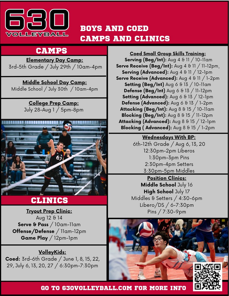 Extra volleyball at local clubs!  Feel free to check them out and get extra reps!!