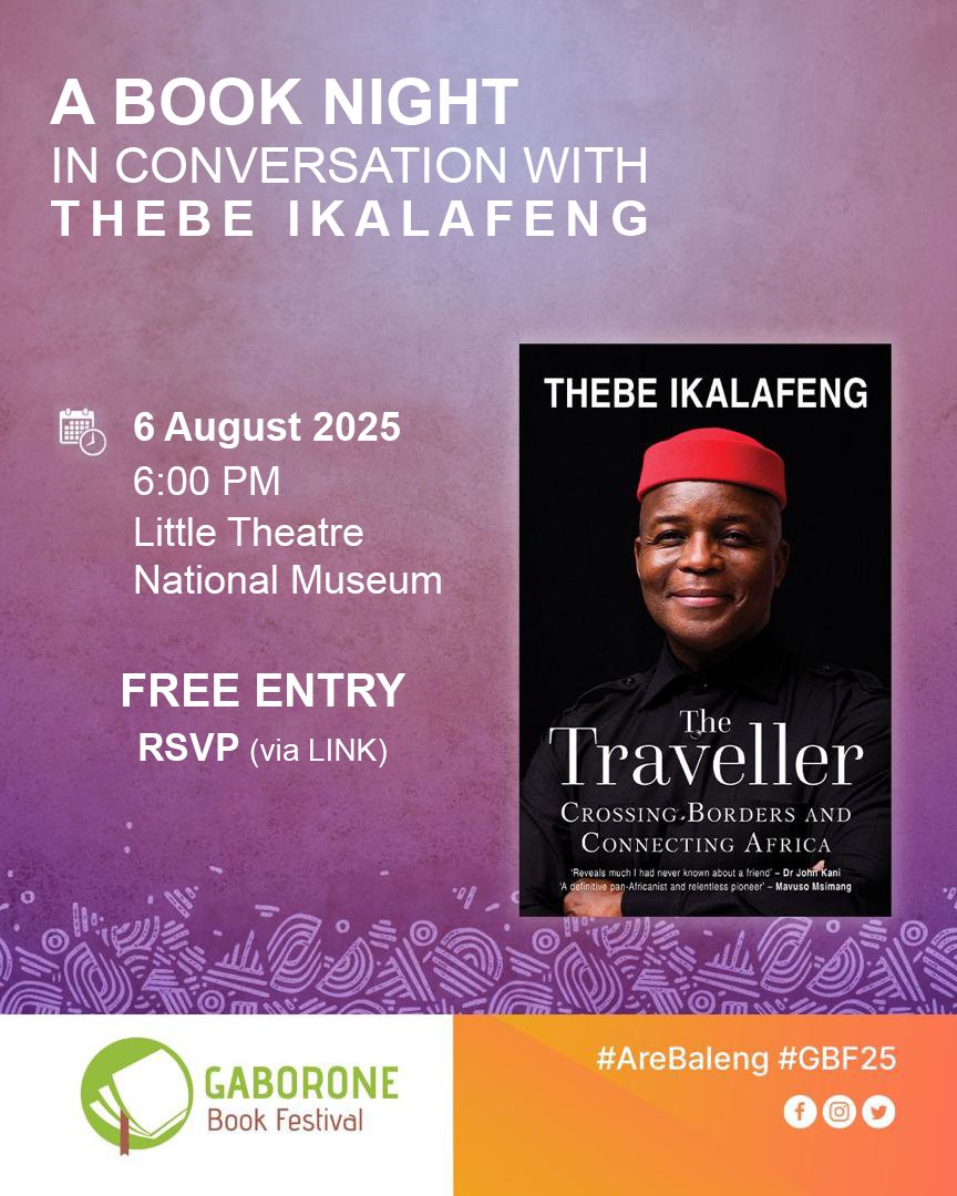 Gaborone Book Festival (@gabsbookfest) on Twitter photo Exciting newsđđ„łWe are still hosting the one and only <a href="/ThebeIkalafeng/">Thebe Ikalafeng</a> on 6 August at The Little Theatre, National Museum.The event is now a book night that is open& free entry. Secure your seat by RSVP-ing here-forms.gle/AzUZXhvAxERajRâŠ
#AreBaleng
#GBF25 Exciting newsđđ„łWe are still hosting the one and only <a href="/ThebeIkalafeng/">Thebe Ikalafeng</a> on 6 August at The Little Theatre, National Museum.The event is now a book night that is open& free entry. Secure your seat by RSVP-ing here-forms.gle/AzUZXhvAxERajRâŠ
#AreBaleng
#GBF25