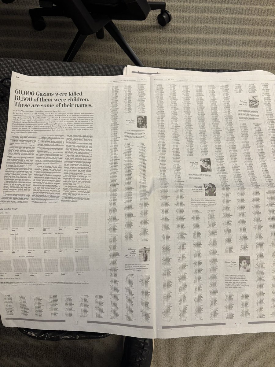 For those in DC, pick up a copy of the print <a href="/washingtonpost/">The Washington Post</a>, where we have published a portion of the known names of the 18,500+ children killed so far in Gaza