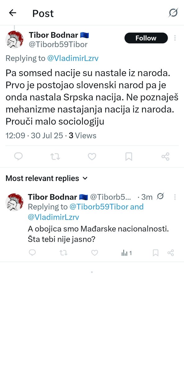 Владимир🇷🇸 (@vladimirlzrv) on Twitter photo Па сомсед <a href="/Tiborb59Tibor/">Tibor Bodnar 🇪🇺</a> зашто ме блокираш па бежиш од одговора?
Немаш ти појма шта је народ а шта нација, глупсикаокурац. Па сомсед <a href="/Tiborb59Tibor/">Tibor Bodnar 🇪🇺</a> зашто ме блокираш па бежиш од одговора?
Немаш ти појма шта је народ а шта нација, глупсикаокурац.