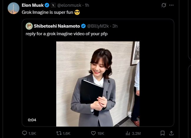 eth_exy's tweet photo. Someone should really make a token bout grok imagine.

Elon is spamming. https://t.co/OpOeHr5yGT