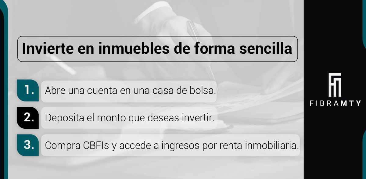 fibra_mty's tweet photo. Invertir en bienes raíces ya no requiere comprar una propiedad. Con FIBRAs como Fibra Mty, puedes participar en portafolios inmobiliarios desde una casa de bolsa y recibir ingresos periódicos. #EsHoraDeInvertir #SomosFibraMty 🌐 https://t.co/MItImWFaeJ https://t.co/FLgpBUMTn5