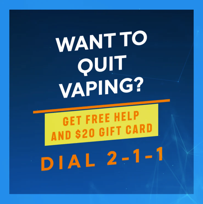 Do you need additional support for yourself or a loved one on quitting?⁠
⁠
You can get help for someone you care about or yourself to quit vaping with support from Kick It California. ⁠
⁠
Dial 2-1-1 and ask how to receive free tools and an extra $20!
