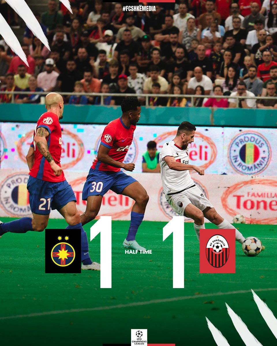 HT | FCSB 1:1 Shkëndija ⏱️

⚽ Cisotti 28'
Latifi 33' ⚽

#FCSBSHKË #ChampionsLeagueMatch